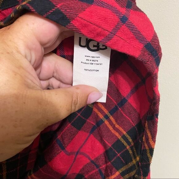 𝅺UGG Elin Red Black Plaid 100% Cotton Flannel Button Down Sz Xs - Picture 9 of 10